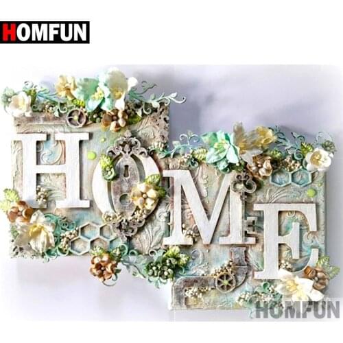 HOMFUN Full Square/Round Drill 5D DIY Diamond Painting "Flower text" 3D Diamond Embroidery Cross Stitch Home Decor A19605