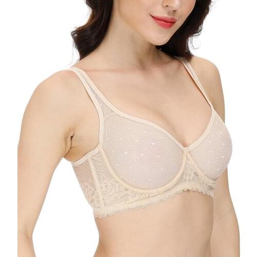 YBCG Unlined Lace Bra Floral Embroidery Lingerie Hollow Mesh Bralette Plus Size Bras for Women Ultra Thin Sexy Brassiere