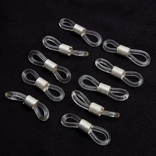 50 Eye Glasses Spectacle Chain Strap Holder Rubber Loop Ends Clear & Silver 20mm