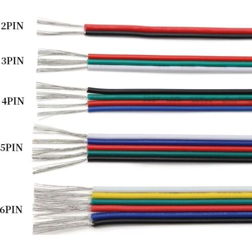 5M/10M 2/3/4/5/6 Pin Electrical Wire Cable 18/20/22AWG Cable Connector Electric Cable For WS2812B RGB RGBW 5050 LED Strip Light
