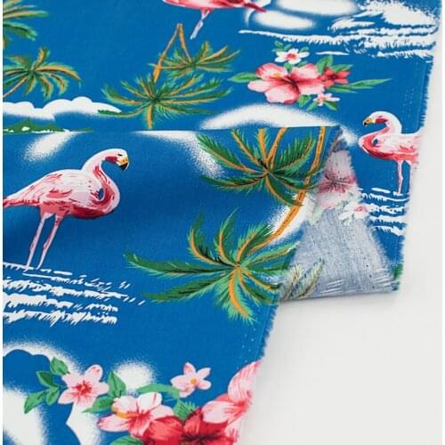 Flamingos On Blue Pure Fabric For Dress Tissus Au MÈTre Telas Algodon Estampadas Sewing Ткань Для Шитья Vestidos Tela Tecido DIY