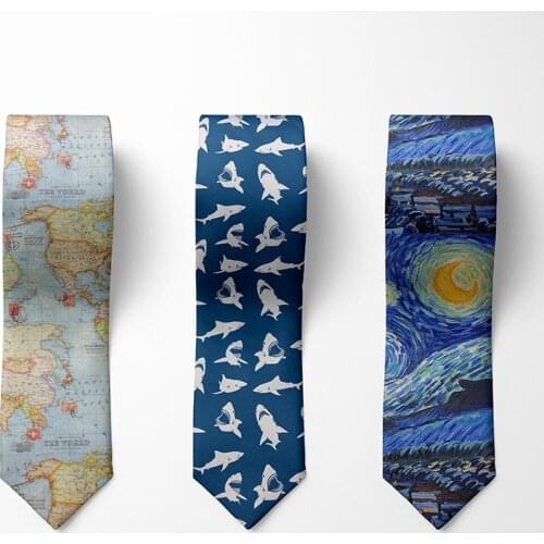 New Oil Painting Animal Map Tie For Men 8cm Wide Polyester High Quality Shirt Accessories Lightning Print Fashion Mens Neck Tie