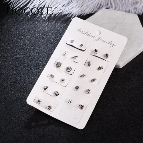 HOCOLE 11 Pairs/Set 2018 New Stud Earrings for Women Mini Vintage Punk Brincos Leaf Flower Sun Star Earrings Statement Jewelry