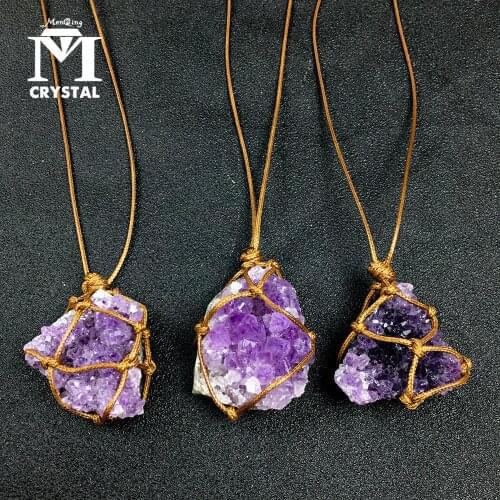 Natural irregular crystal Amethyst cluster pendantquartz stone healing gemstone Divination spiritual meditation Jewelry Necklace