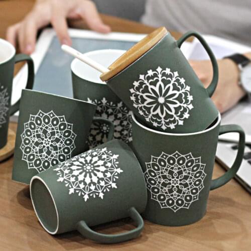 320/480ml Creative Ceramic Coffee Mug With Lid And Spoon Household Water Cup Large Capacity Frosted Ceramic Cup Kitchen Tool