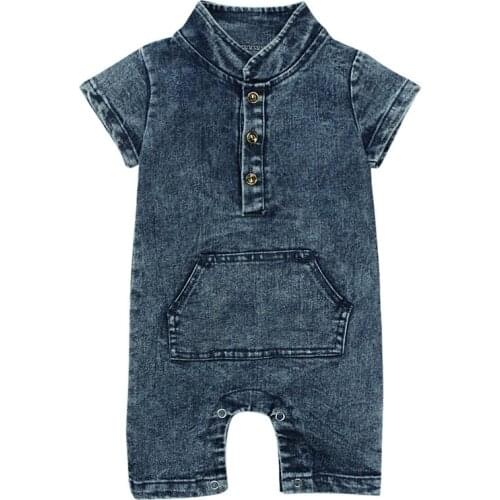 Baby Boy Romper 2019 Newborn Summer Kids Clothes Baby Denim Romper Short Sleeve Jumpsuit Toddler Outfit Infant Clothing 0-24M