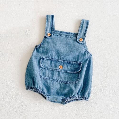 0-3Y Infant Baby Denim Overalls for Girl Casual Solid Rompers Playsuits 2021 Autumn New Cotton Soft Kids Clothes Boys Outfits