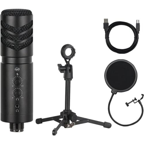 Condenser Microphone USB Microphone Computer Mic with Real-Time Monitoring for PC Laptop Gaming TIKTOK Youtube