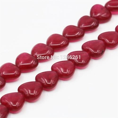 15mm Red/Pink/Black/Green/Blue/Purple Chalcedony Rubys Jades Loose DIY Beads Heart Stone Jewelry 15inch Girls Christmas Gifts