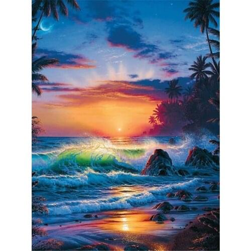 Landscape Sunset Printed Canvas 11CT Cross-Stitch Set Embroidery DMC Threads Hobby Craft Handiwork Painting Counted