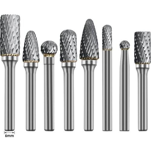 Newest 6mm Shank Carbide Burrs Set Polishing Rotary File Milling Cutter Burrs Kit 8Pcs Tungsten Carbide Rotary Burrs Set