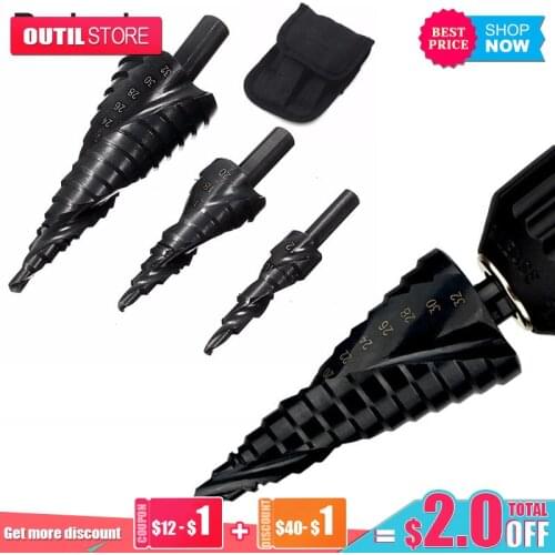 3PCS HSS Rotating Step Drill Bit Set Nitrogen High Speed Steel Spiral For Round Shank Metal Drilling Cone Hole Woodworking Tools