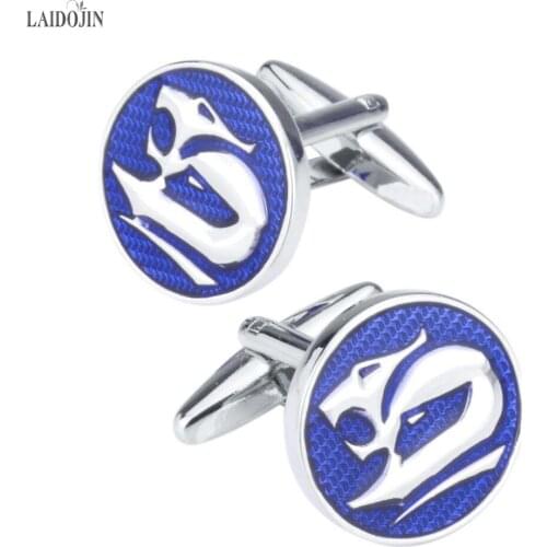LAIDOJIN Novelty Fox Cufflinks for Mens Shirt Brand Cuff links High Quality Round Blue Enamel Cuff nails Wedding Gift Gemelos