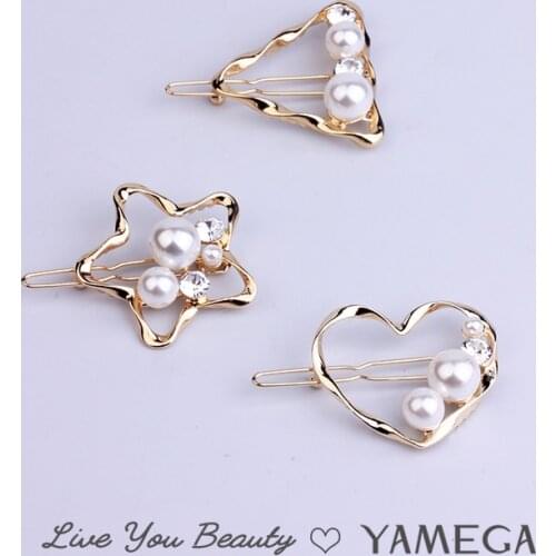New Pearl Hairpins Hair Accessories Jewelry Wedding Star Heart Geometric Triangle Gold Hair Clips Headpiece Pins For Women Girls