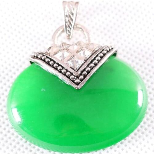 Necklace Pendant 40x40MM Oval CAB Cabochon Natural Stone Green Jades Bead Jewelry Gift 1Pcs K1157