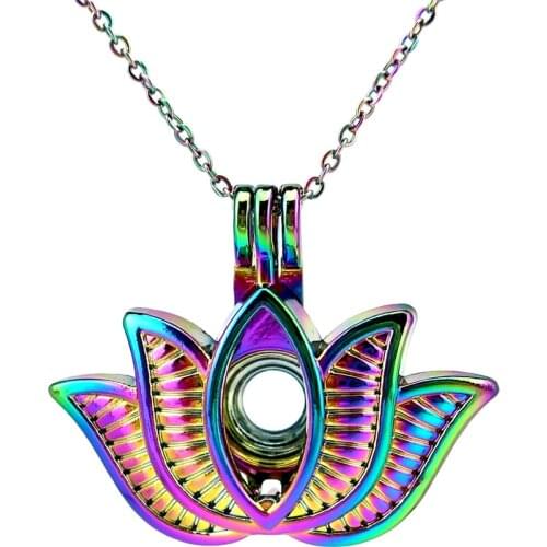 C846 COLORS Big Lotus Necklace Pendant Aroma Essential Oil Diffuser Fun Gift