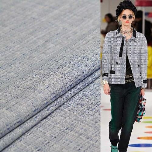 Pearlsilk Blue White Tweed Linen Flax Fabrics Garment Materials Autumn Jacket Dress Sewing Cloth For Meter Tailor Freeshipping