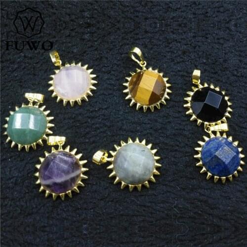 FUWO Classic Sunflower Crystal Pendant Genuine Rose Black Quartz Labradorite Eyes Charm For Jewelry Making PD214