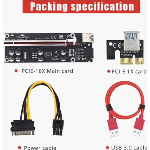 Durable VER009S Plus Mining Super Verson PCIE 1X to 16X Capacitor Adapter Card Adapter Board Graphics Card Extension Cable