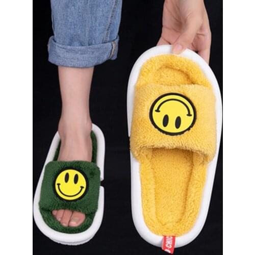 Apanzu women slippers Smiley Face winter Fluffy Push Indoor Slides women Cute Cartoons Bedroom women slides house slippers