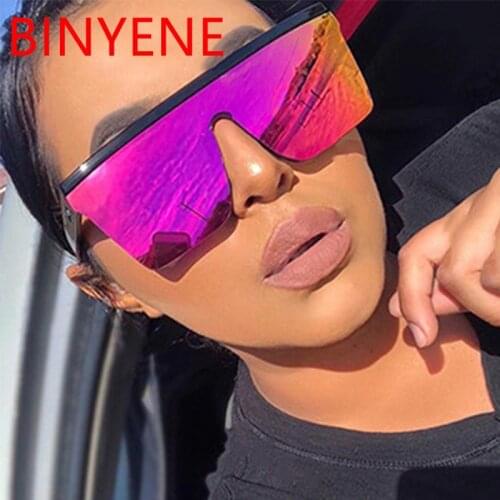 2020 New Oversized Square Sunglasses Women Luxury Fashion Flat Top Purple Mirror Lens One Piece Men Shade Sunglasses UV400