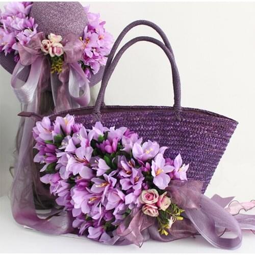 Angelatracy New Fashion Straw Orange Shopper Summer Beach Bag 2020 Flowers Rattan Bags Straw Designer Woven Tote Womens handbag