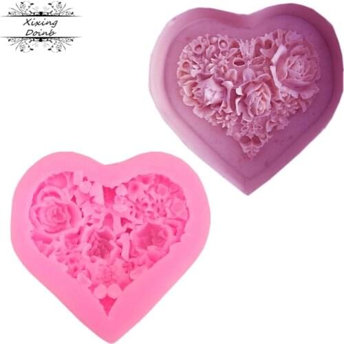 Wedding Rose Cake Decoration tools Heart-shaped Sugar Craft Fondant mold Love Silicone Mold Chocolate Fudge