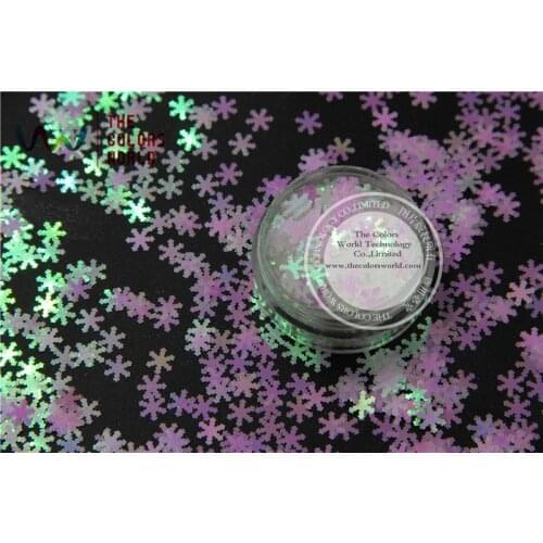TCI03 Pearlescent Iridescent White with Pink light Colors snowflake shape 6mm Size glitter for nail Art or other DIY decoration