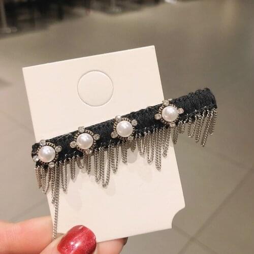 Vintage Camellia Duckbill Hair Clips for Women Pearl Hairpin Metal Chain Tassel Barrettes Hairclips Accesorios Para El Cabello