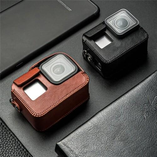 PU Leather Housing Protective Case Cover with Lanyard for GoPro Hero 8 Camera Carrying Bag