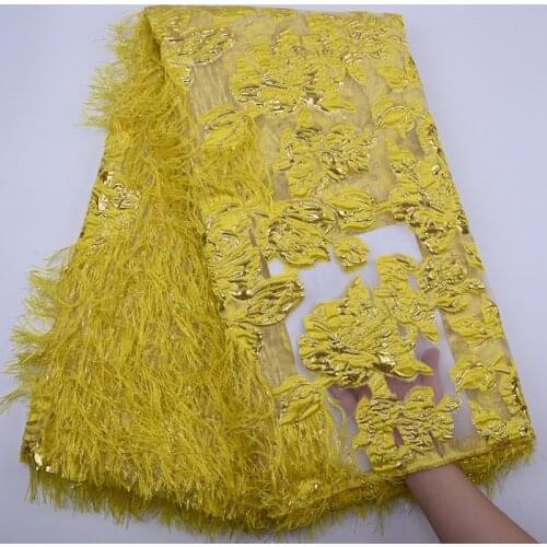 Yellow Tulle Laces Fabrics African Very Soft Feather Embroidery Latest High Quality Nigerian Lace Fabric For Wedding Dress party