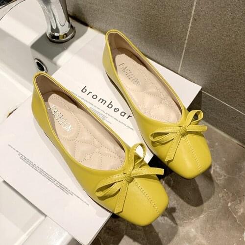 Women Bow Flats Leather Slip on Flat Shoes For Woman Shallow Single Shoes Butterfly Knot Loafers Green Ladies Boat Shoes AD143
