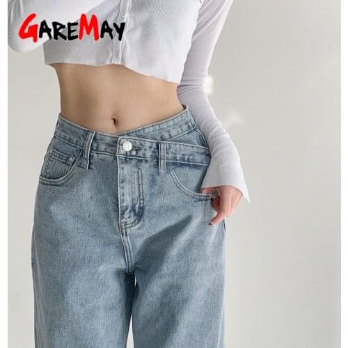 Garemay Blue High Waist Straight Leg Jeans Women Loose Wide Female Classic Oversize Large Size Womens Mom Jeans 2021