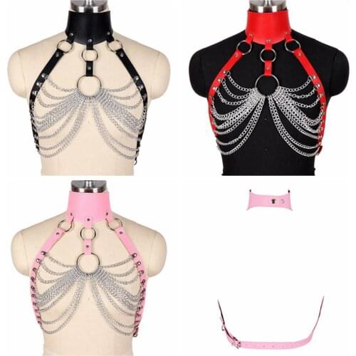 Harness For Womens Belt Collar Bondage Neck Pu Luxury Leather Gothic Harajuku Sword Belt Corset Metal Chain Accessories