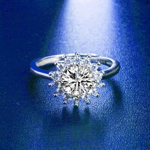 NYMPH Moissanite Diamond Ring 1.0 Carat D/IJ Sun Flower Shape 925 Sterling Silver Romantic Ladies Wedding Ring Fine Jewelry