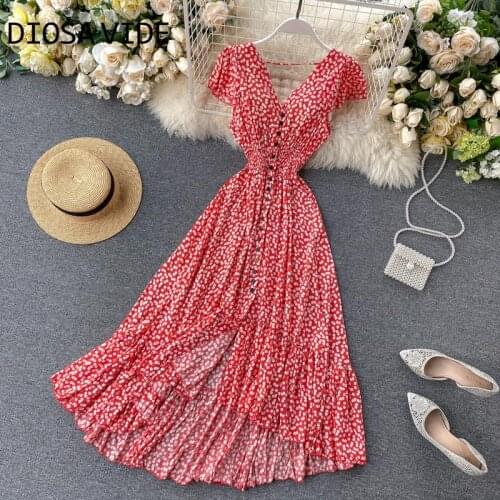 DIOSA VIDE vacation style sexy backless super fairy sweet floral design irregular ruffled dress 2020 new