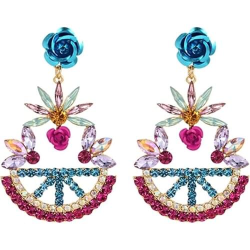 ZHINI Bohemia Vintage Gold Color Dangle Earrings for Women Luxury Blue Flower Color Crystal Long Earring Party Jewelry brincos