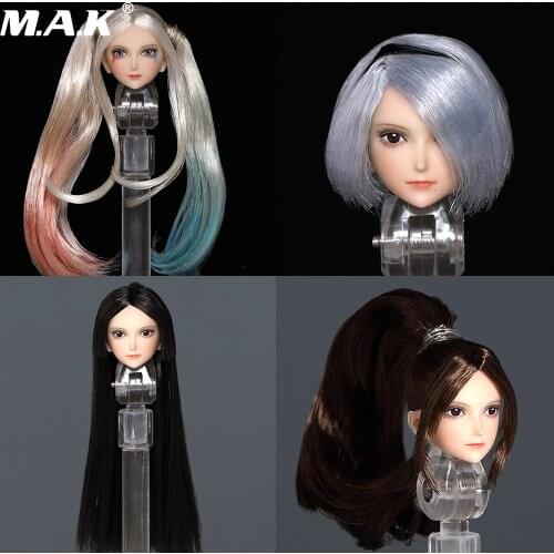 1/12 scale Female m001A/B/C/D 2B girl double ponytail Anime beauty head sculpture Cute girl Fit 6" Female Pale Action Figure