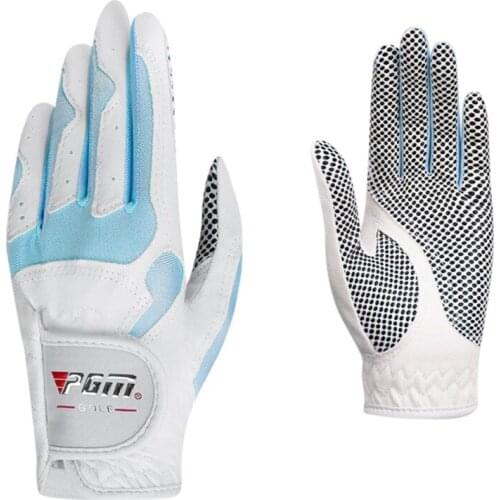 1 Pair Left and Right Hands Women Golf Gloves Ladies Golf Microfiber Band Non-slip Grain Gloves White Blue 21 Yards Breathable