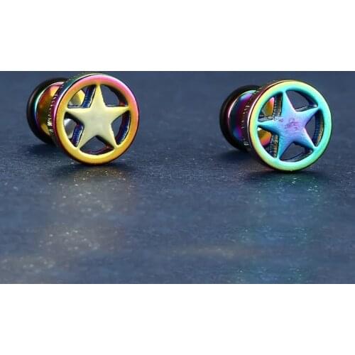 1 Pair of Stainless Steel Circle Five-pointed Star Earrings Studs Multicolor