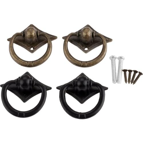2Pcs 42x42mm Antique Bronze Furniture Door Handles Vintage Drawer Cupboard Cabinet Knobs and Handles Jewelry Box Ring Pulls Knob