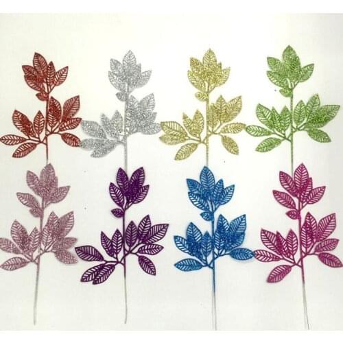 20pcs 34cm Artificial Glitter Mango Leaf Branch For Flower Arrangement Wedding Christmas Party Home Garden Decoration