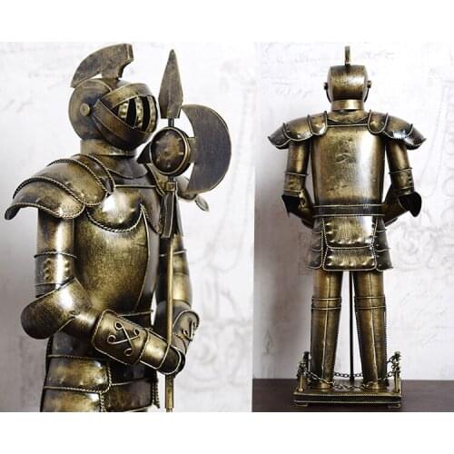 2020 TOP COOL GIFT FASHION OFFICE HOME SHOP BAR DECORATIVE ART RETRO IRON ROMAN ARMOR WARRIOR ART STATUE-JS516 38CM