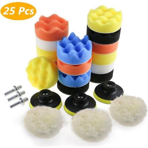 25PCS 3 Inch Car Polishing Sponge Kit Polishing Buffing Pads Woolen Waxing Pads Set For Polishing Machine Polisher Car Care