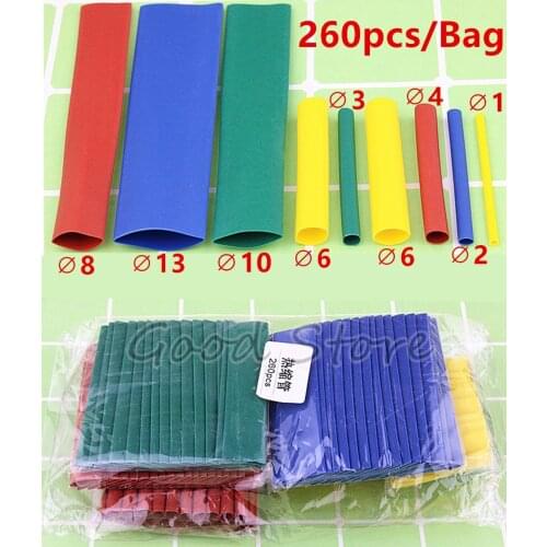 260pcs / Bag 4 colors 8 Size Polyolefin Assortment 2:1 Heat Shrink Tubing Tube Sleeving Wrap Wire Kit Set Wire insulation