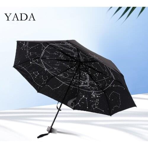 YADA Pure Rhinoceros Star Inside 3-Folding Umbrella Women Man UV Rainproof Umbrella Parasol Rain Sun Light Umbrellas YD200295