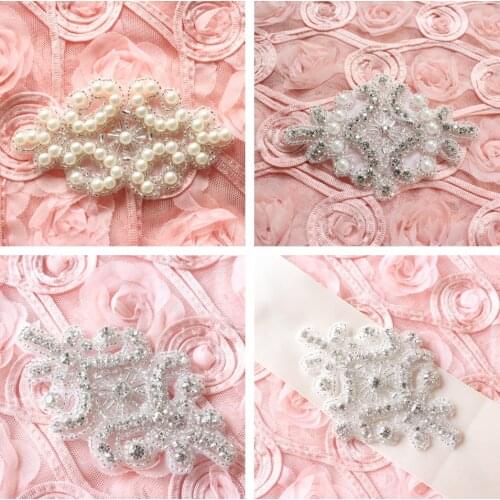 30pcs/lot Wholesale handmade high quality dazzling beaded Trim DIY Crystal Clear Rhinestones Applique For Wedding Decoration