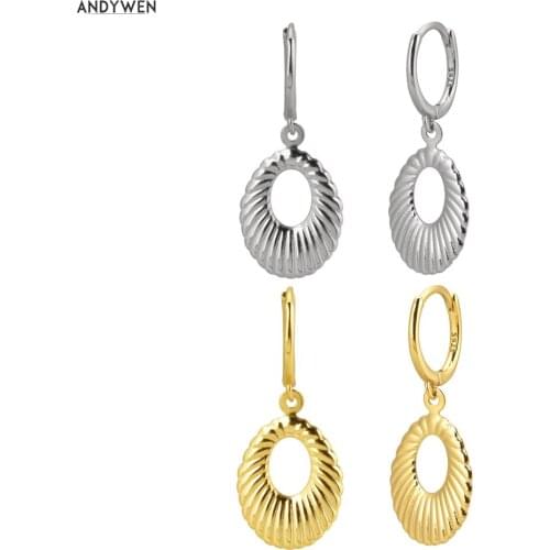 ANDYWEN 100% 925 Sterling Silver Ovals Circle Drop Earring Loops Pendiente Earrings 2020 Fine luxulry Gold Zero Slim Jewelry