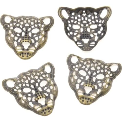 Free shipping 10Pcs Bronze Tone Leopard Head Filigree Wraps Connectors Metal Crafts Decoration DIY Findings 30x28mm F0454