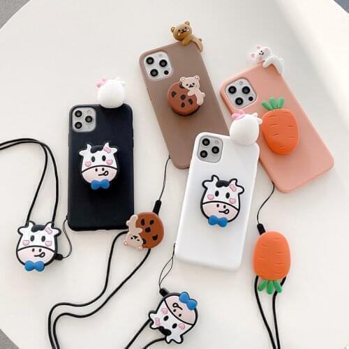 For Huawei P20 30 40 lite Pro Mate 10 20 30 40 lite Pro Rabbit Cow Bear Grip Stand Holder Rope Case